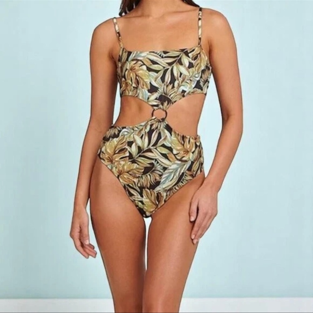 Charlie Holiday Shopbop Revolve Devin One Piece Cutout Bikini Palm Small